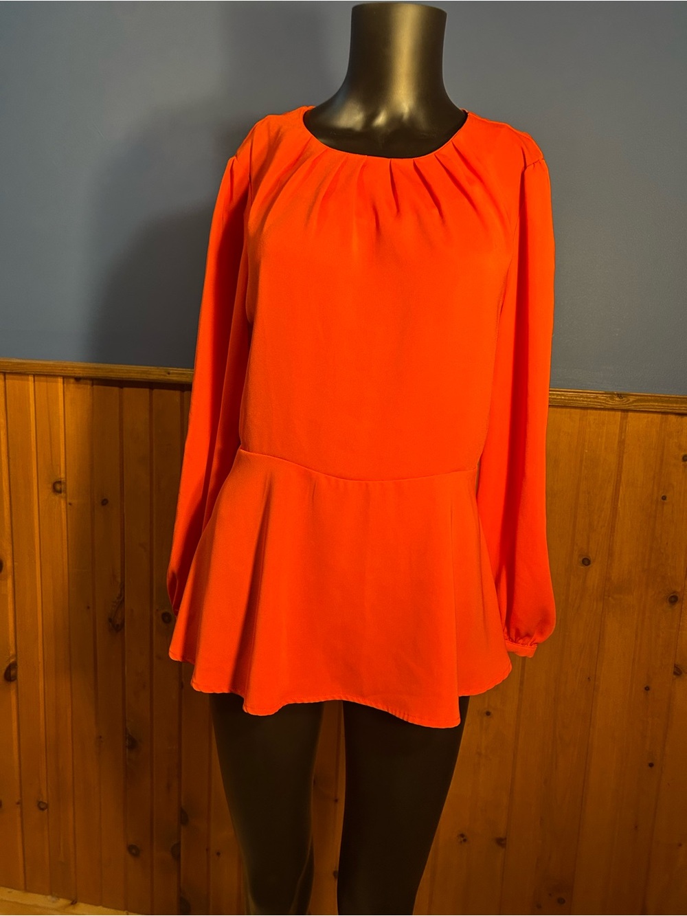 Women’s Long Sleeve Peplum Blouse - Vibrant Orange